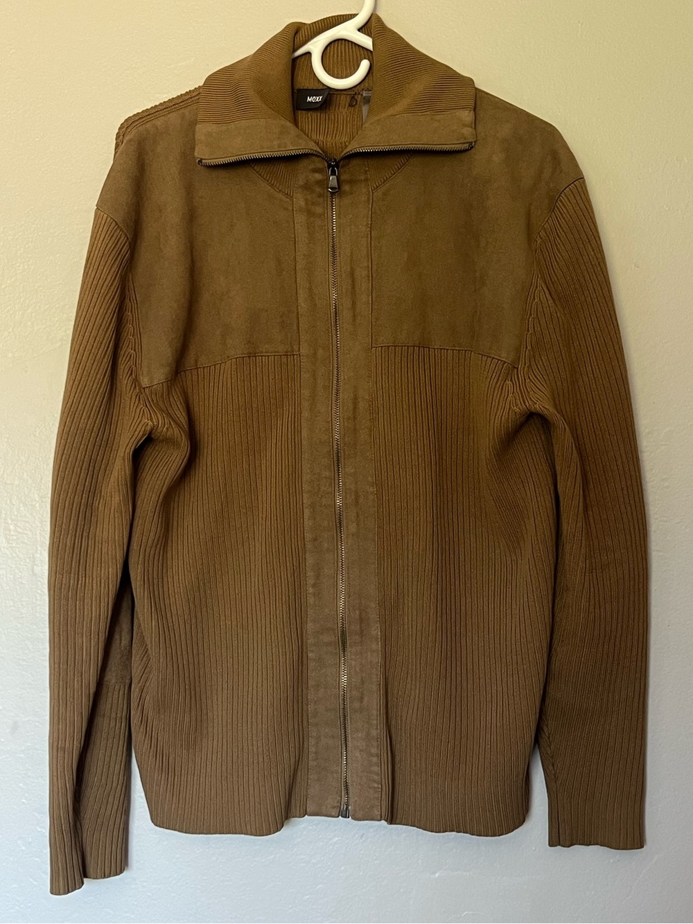 Vintage Y2K Mexx Brown Ribbed Knit Zip Up Cardigan Sweater Jacket XL Fall Preppy